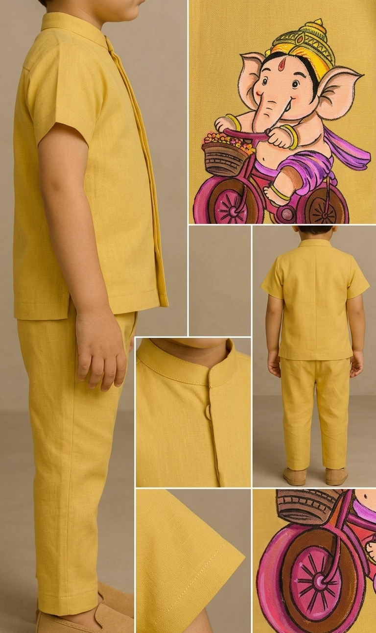 Pre Order: Yellow Ganesha Hand Painted Coord Set