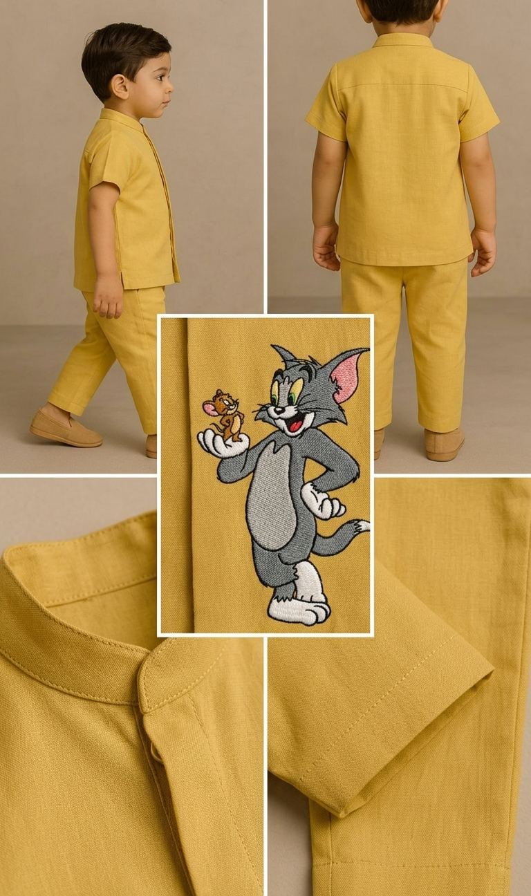 Pre Order: Yellow Tom Carrying Jerry Hand Painted Coord Set