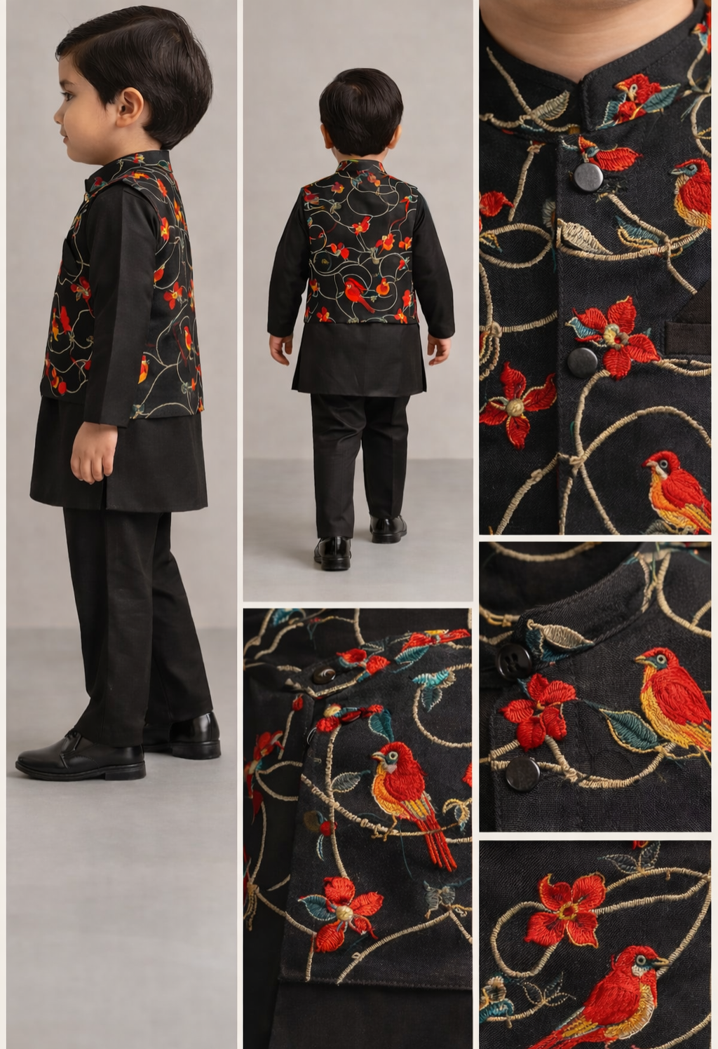 Pre Order: Ethnic Elegant Kurta With Pocket Detail Printed Jacket And Pyjama