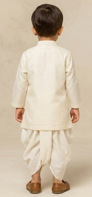 Pre Order: White Printed Kurta With Dhoti
