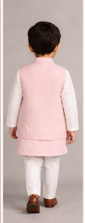 Pre Order: Pink Kurta With Hand Embroidered Jacket And Pyjama