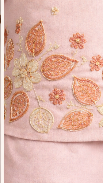 Pre Order: Pink Kurta With Hand Embroidered Jacket And Pyjama