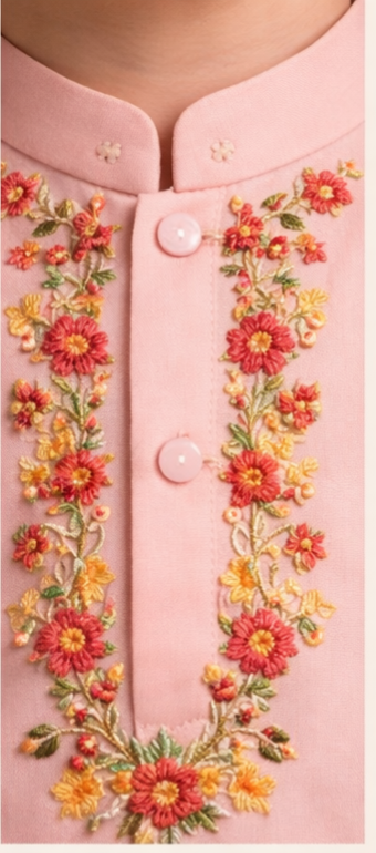 Pre Order: Floral Multicolour Hand Embroidered Kurta With Pyjama