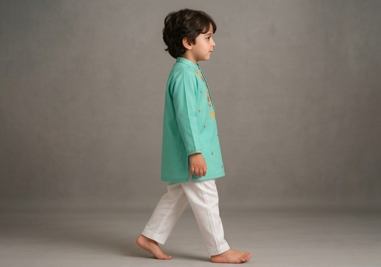 Pre Order: Floral Green Hand Embroidered Kurta With Pyjama
