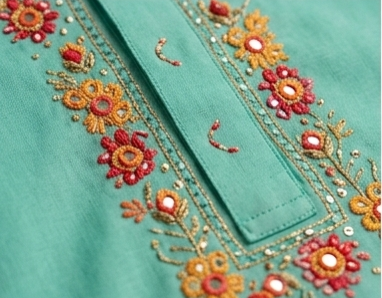 Pre Order: Floral Green Hand Embroidered Kurta With Pyjama