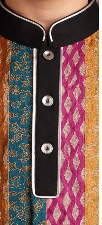 Pre Order: Black Kurta With Multicolour Attached Flap And Pyjama
