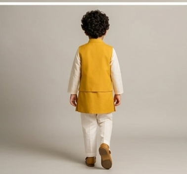 Pre Order: Ethnic Kurta With Front Open Embroidered Jacket And Pyjama
