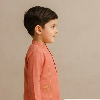 Pre Order: Red Bead And Sequin Embellished Kurta With Pyjama