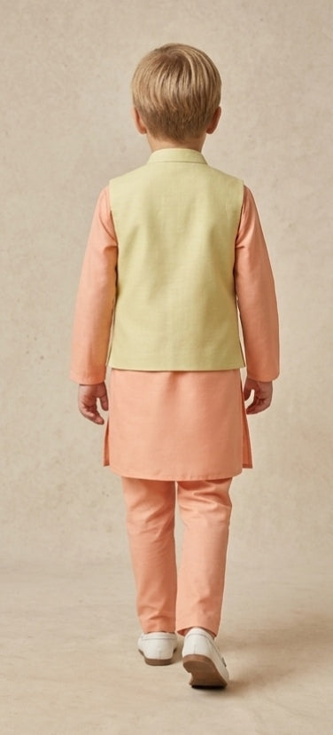 Pre Order: Ethnic Bead Detailed Kurta With Front Open Floral Jacket And Pyjama