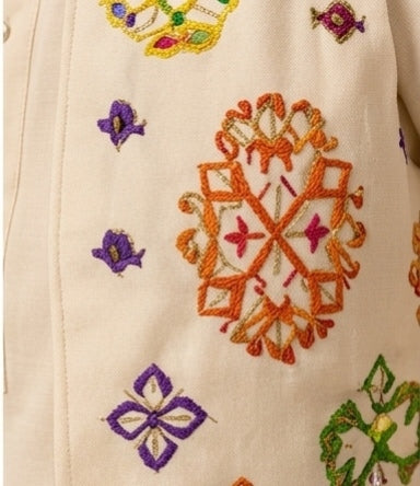 Pre Order: Mirror Embroidered Bandhej Detailed Kurta With Front Open Mirror Work Jacket And Pyjama