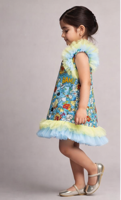 Pre Order: Multicolour Printed Ruffled Dress