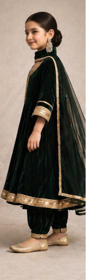 Pre Order: Forest Green Luxe Anarkali Set