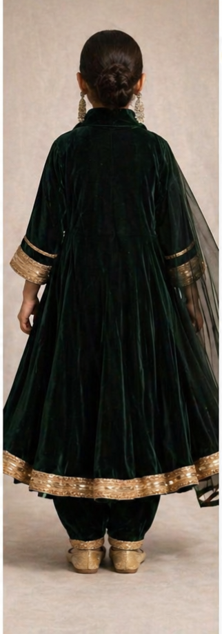 Pre Order: Forest Green Luxe Anarkali Set