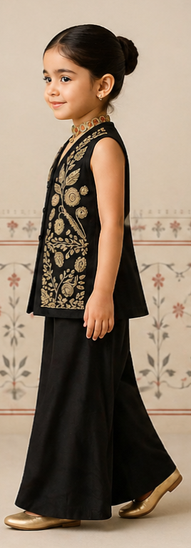 Pre Order: Black Embroidered plazzo Set
