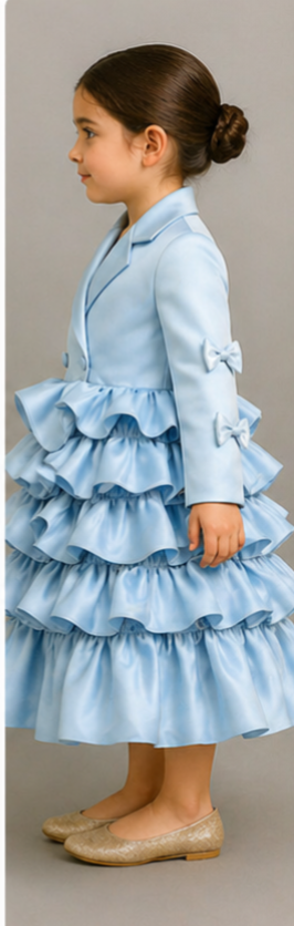 Pre Order: Gorgeous Sheen Collar Neck Bow Adorned Layered Ruffle Dress