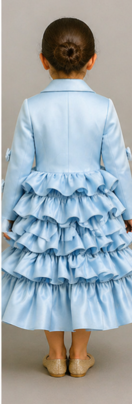 Pre Order: Gorgeous Sheen Collar Neck Bow Adorned Layered Ruffle Dress