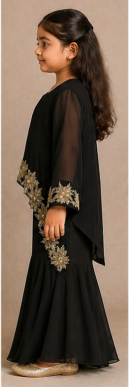 Pre Order: Black Embroidered Top And Sharara