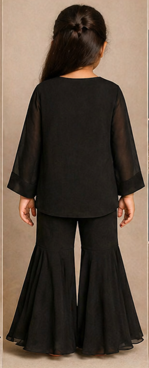 Pre Order: Black Embroidered Top And Sharara