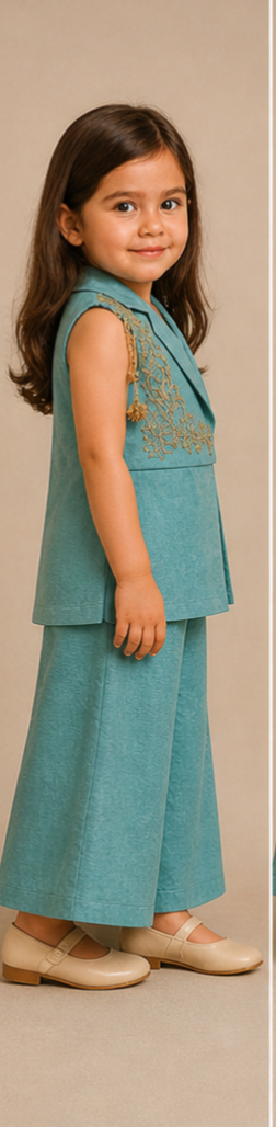 Pre Order: Notched Collar Jacket-Style Sheen Kurti And Palazzo