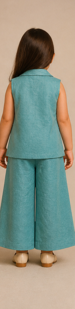 Pre Order: Notched Collar Jacket-Style Sheen Kurti And Palazzo
