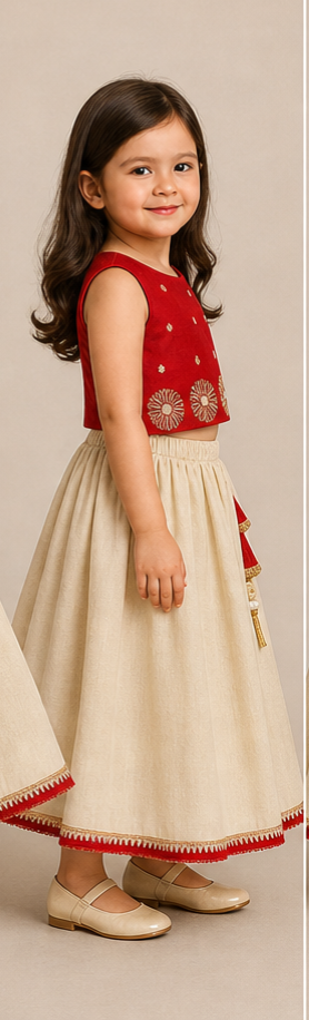 Pre Order: Mirror Work Pleated Top And Shimmery Lehenga