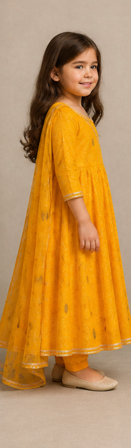 Pre Order: Manngo Yellow Bandhani Anarkali Set