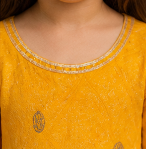Pre Order: Manngo Yellow Bandhani Anarkali Set