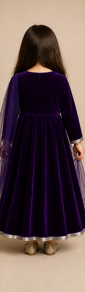 Pre Order: Deep Purple Velvet Anarkali Set