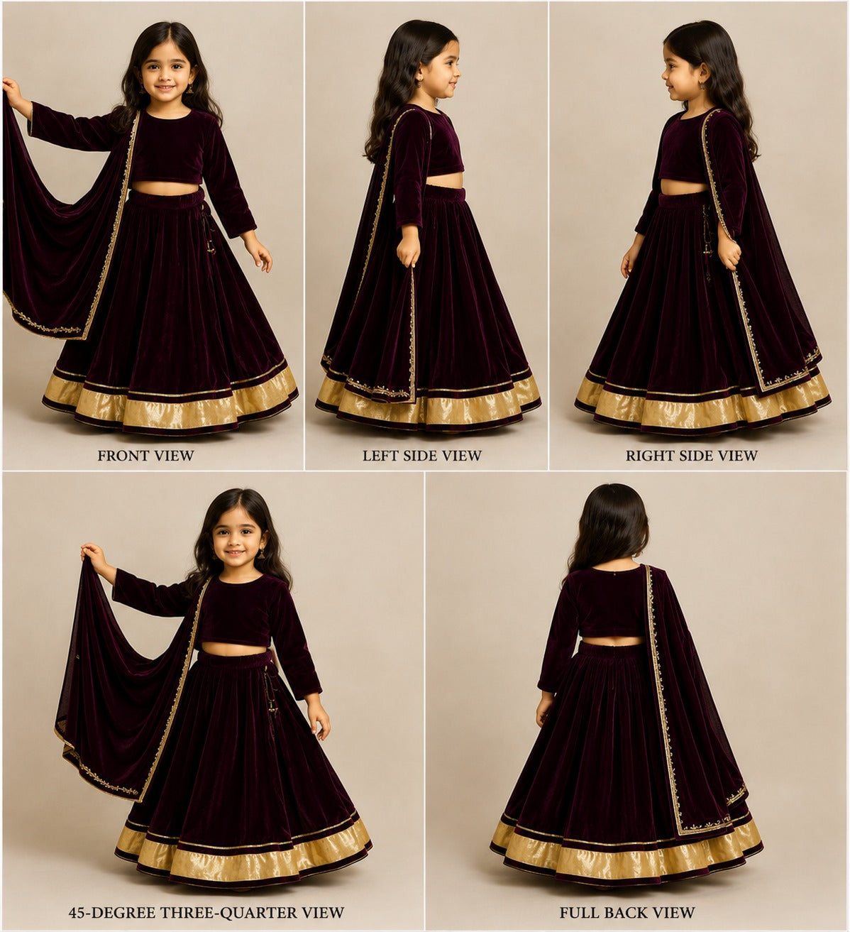 Pre Order: Wine Velvet Embroidered Lehenga Set