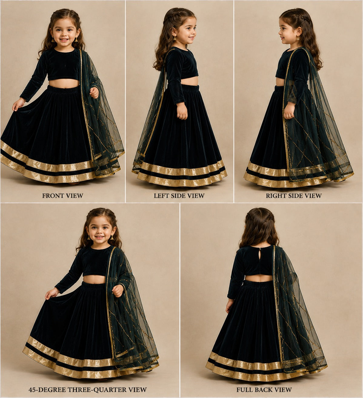 Pre Order: Bottle Green Velvet Lehenga Set