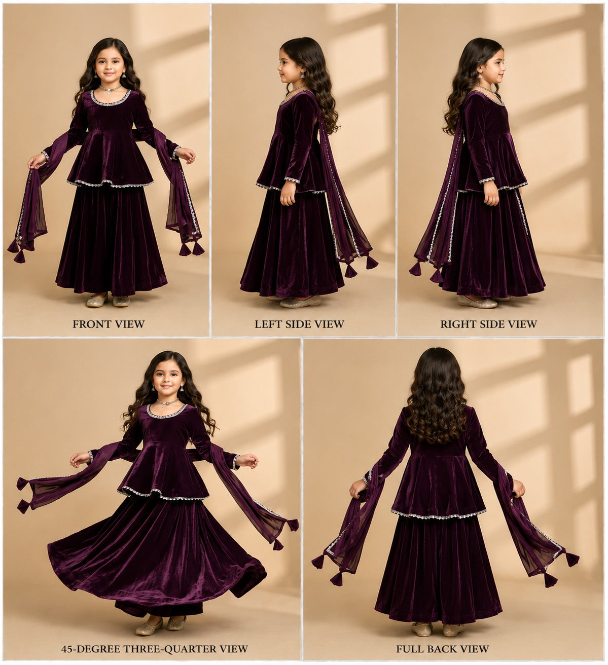 Pre Order: Wine Velvet Kurti And Lehenga Set