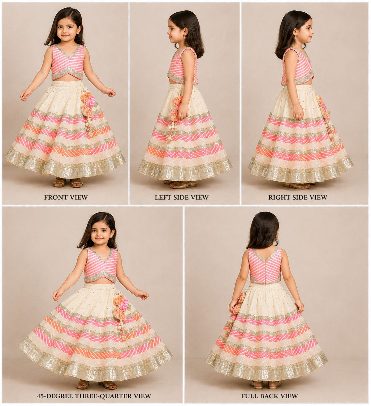 Pre Order: Leheriya Printed Top And Faux Mirror Work Lehenga