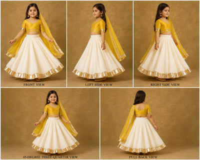 Pre Order: Yellow And White Gota Detailing Lehenga Set