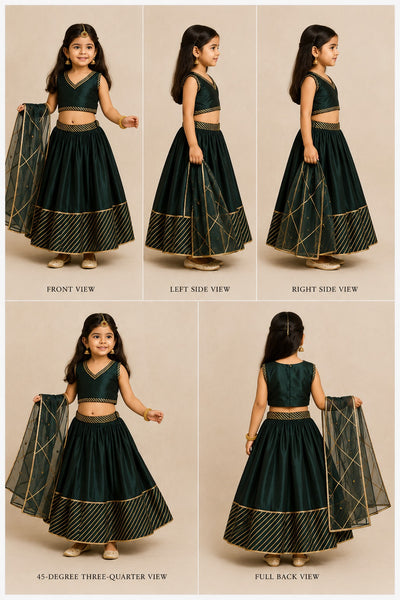 Pre Order: Bottle Green Gota Detailing Lehenga Set