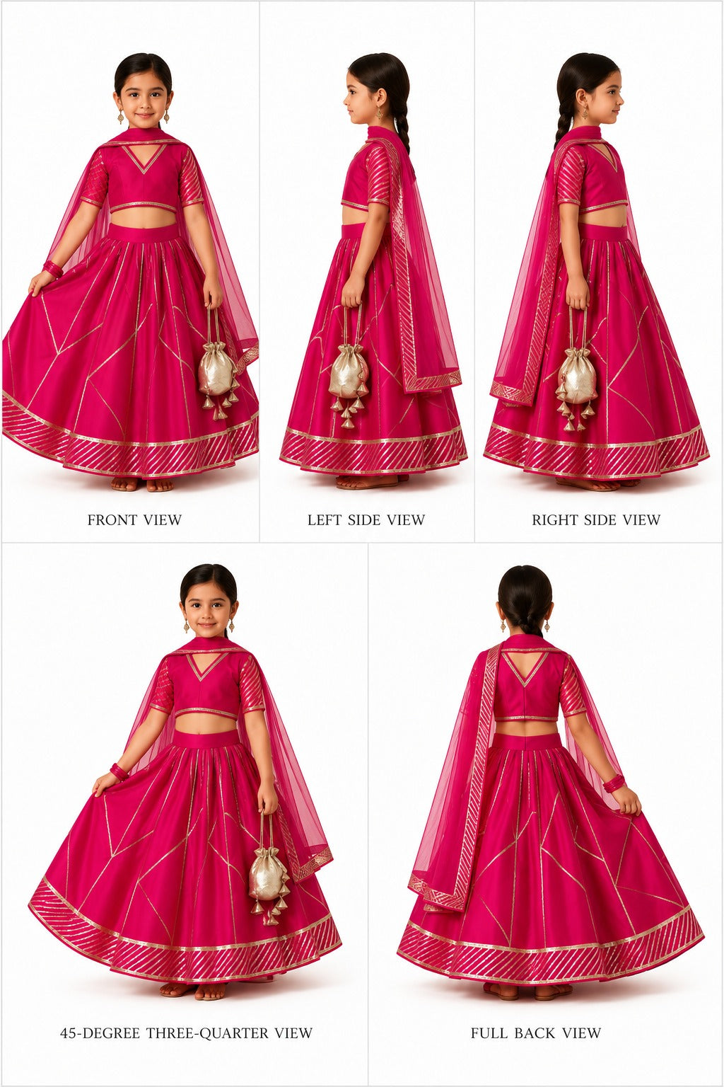Pre Order:  Hot Pink Gota Detailed Lehenga Set