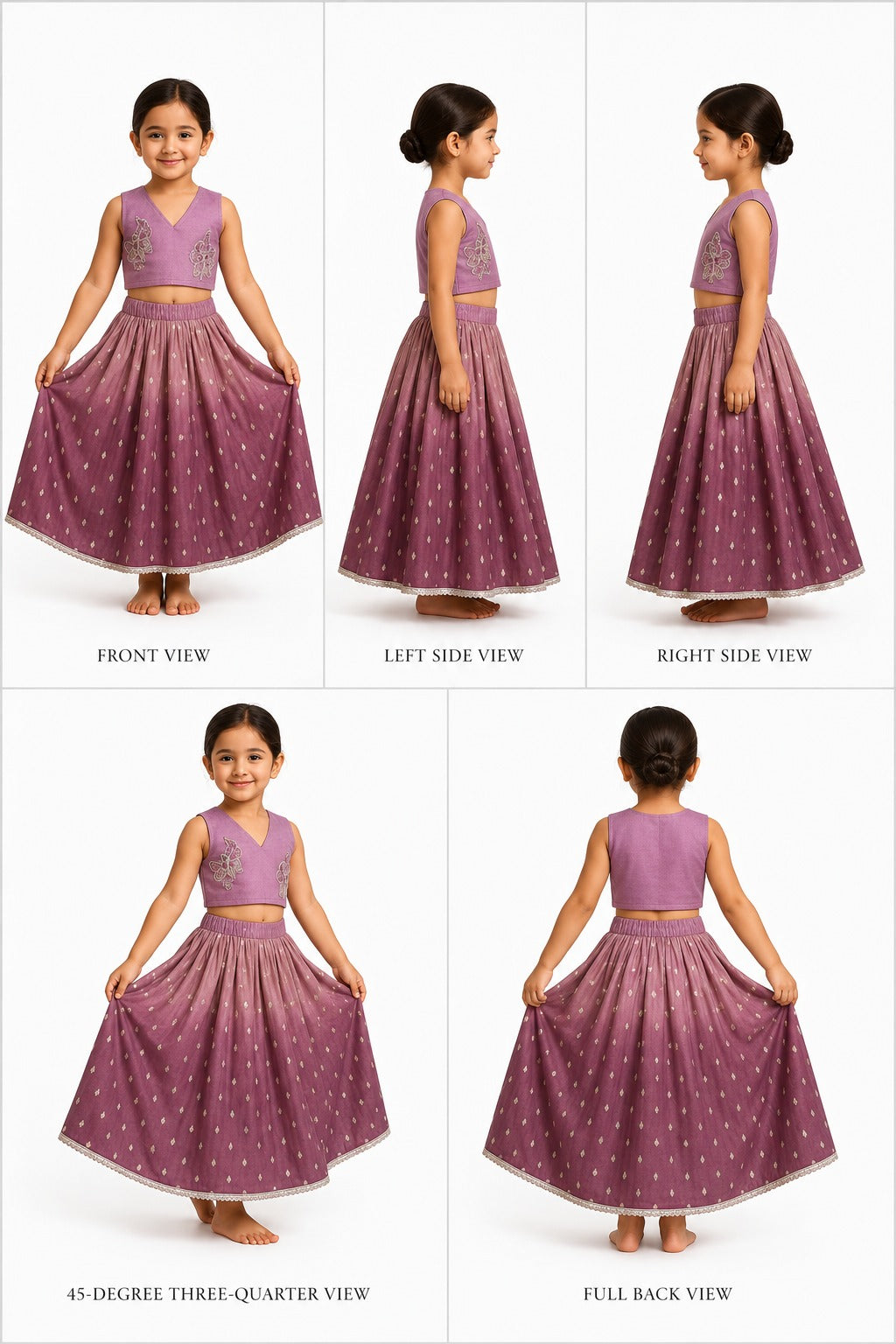 Pre Order: Purple Applique Top With Ombre Brocade Lehenga