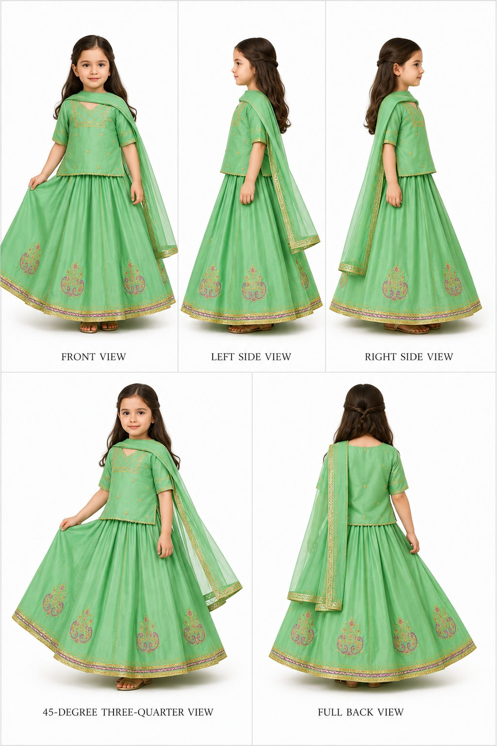 Pre Order: Green Embroidered Kurta With Lehenga And Dupatta
