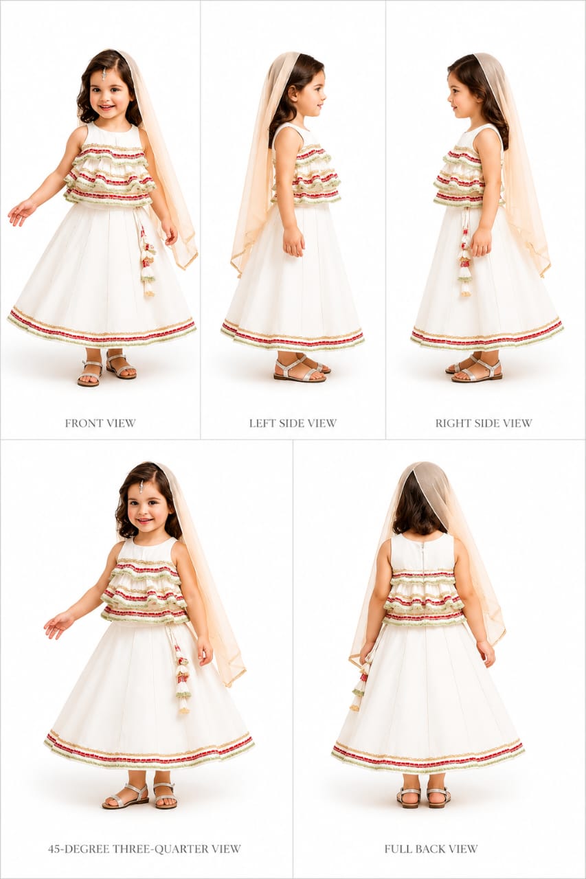 Pre Order: Frilly Top And Lehenga With Net Dupatta