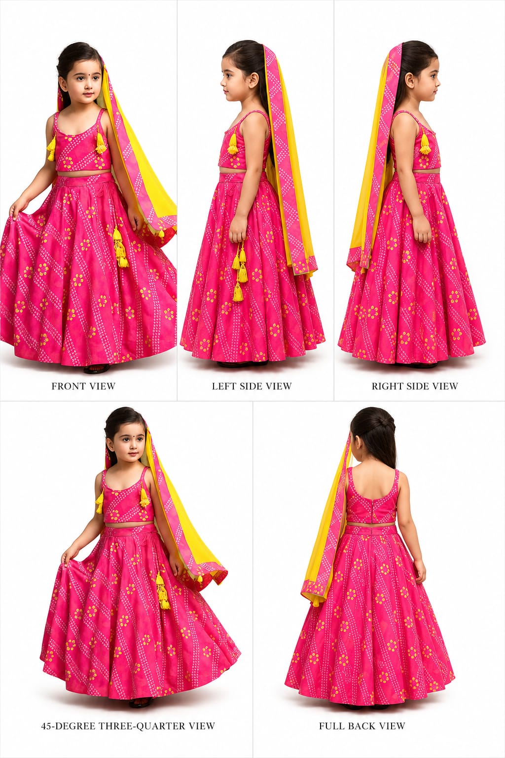 Pink Bandhani Printed Top And Lehenga With Dupatta