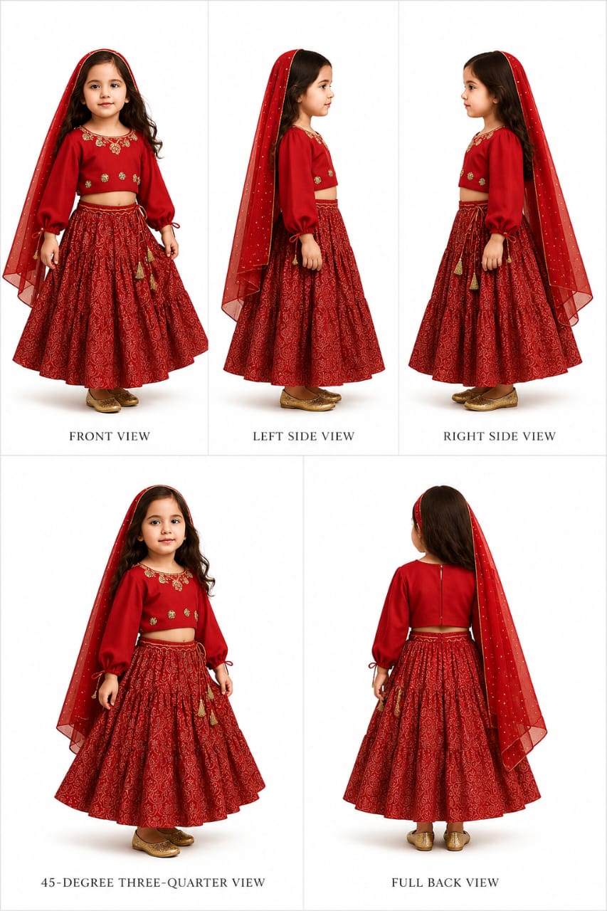Pre Order: Stylish Red Top And Printed Lehenga