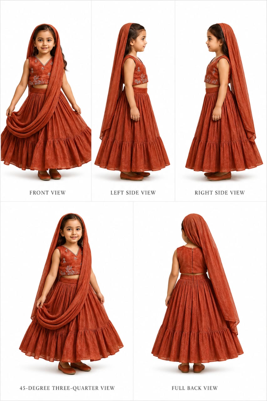 Pre Order: Hand Embroidered Top And Pleated Lehenga With Attached Dupatta
