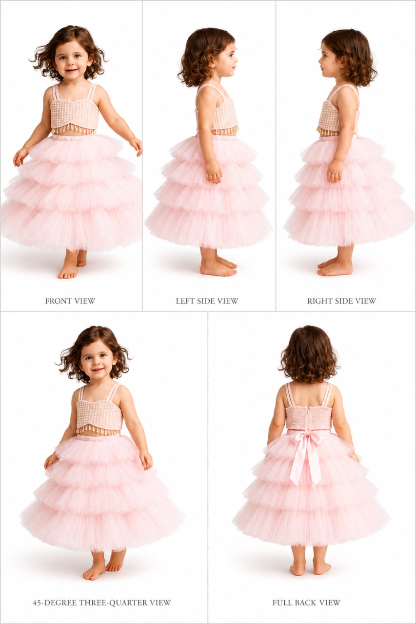 Pre Order: Pink Stylish Strappy Top And Ruffle Net Lehenga