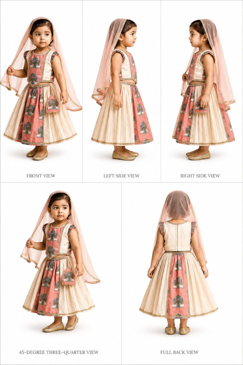 Pre Order: Off White Cow Printed Top And Lehenga With Net Dupatta And Mukut