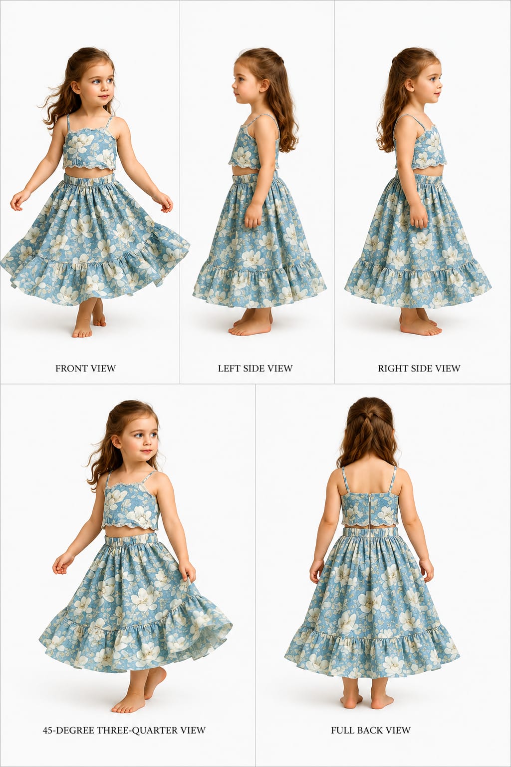 Pre Order: Floral Printed Scalloped Shaped Yoke Top With Lehenga
