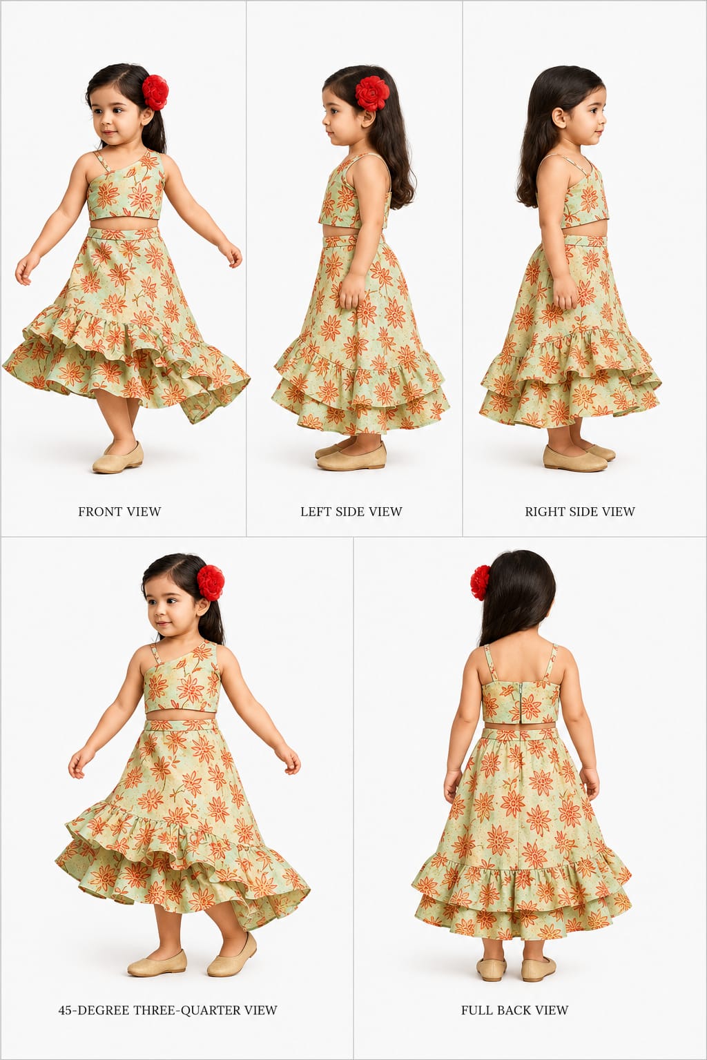 Pre Order: Floral Multicolour One Shoulder Top And High Low Stylish Lehenga
