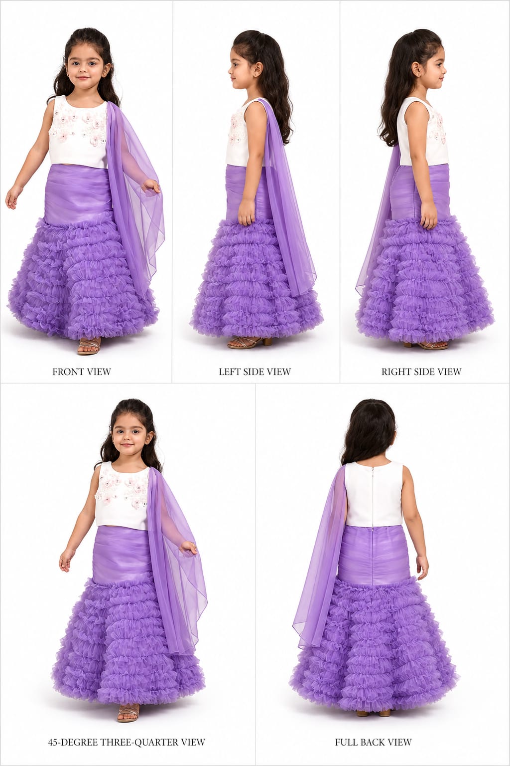 Pre Order: Sequin Flowers And Stones Studded Top With Mermaid Style Lehenga