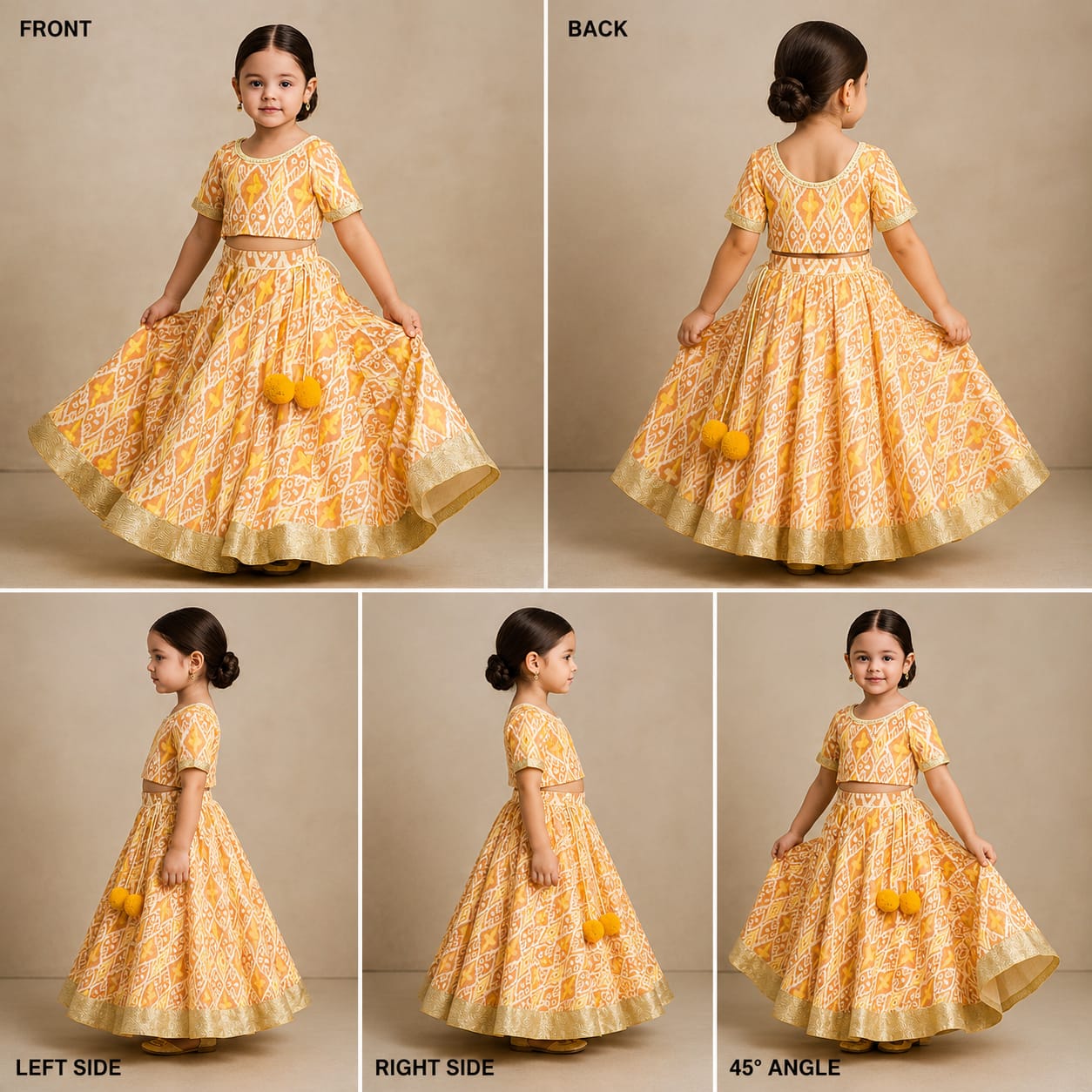 Pre Order: Yellow Printed Top And Lace Work Lehenga And Dupatta