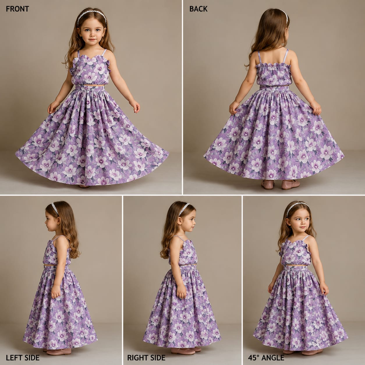 Lavender Printed Goti Work Top And Lehenga