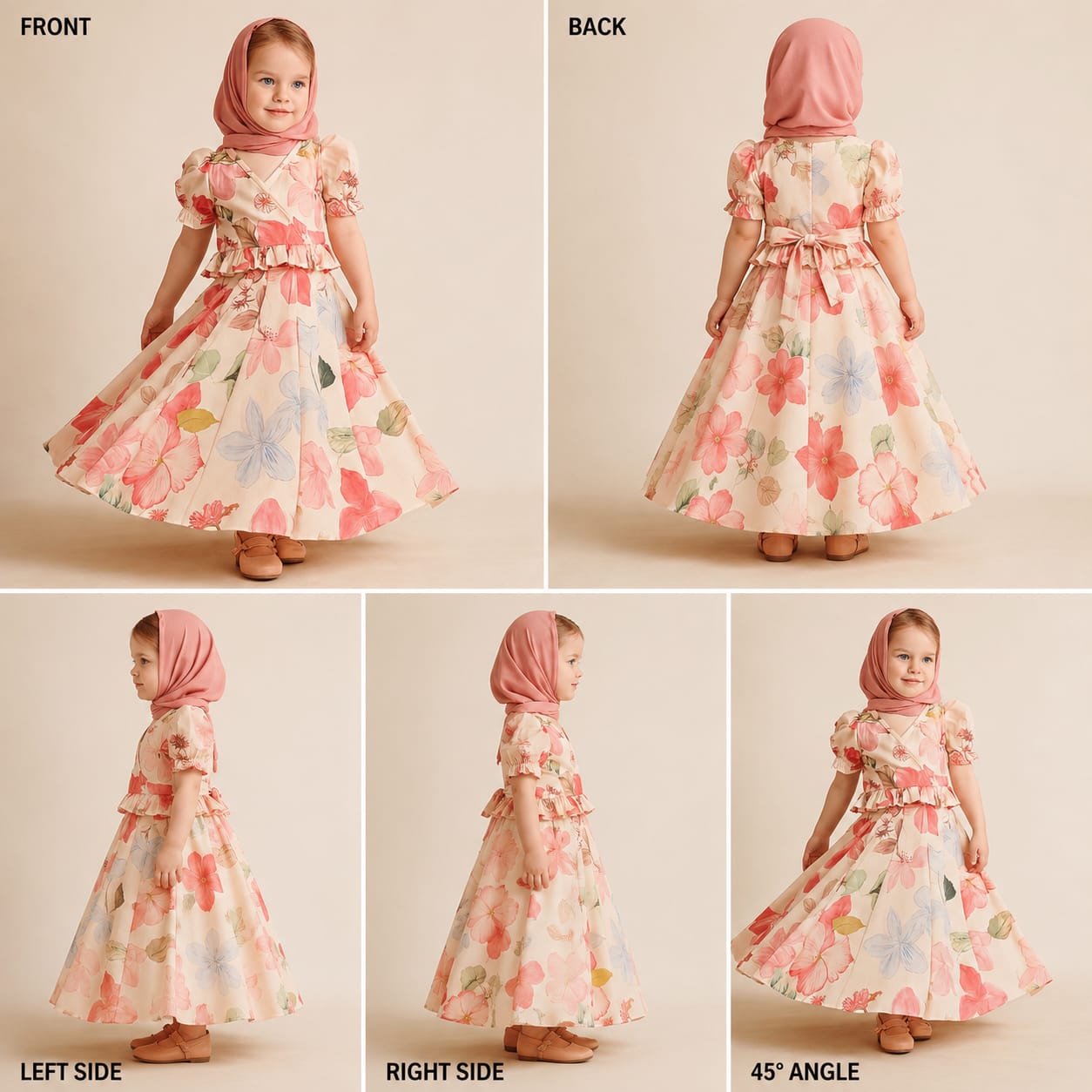 Pre Order: Flower Printed Cream Top And Lehenga With Dupatta