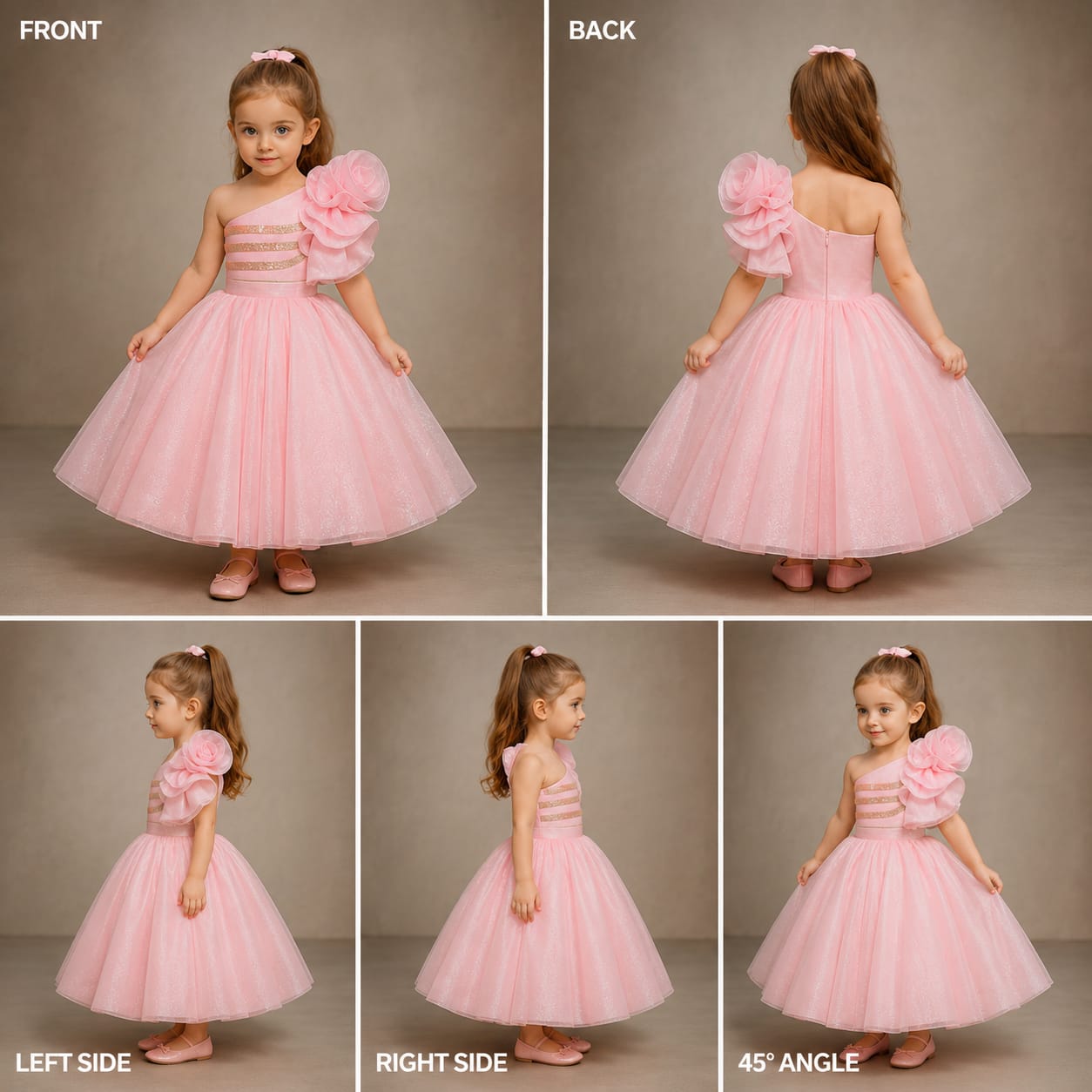 Pink One Shoulder Ruffle Top And Shimmery Lehenga